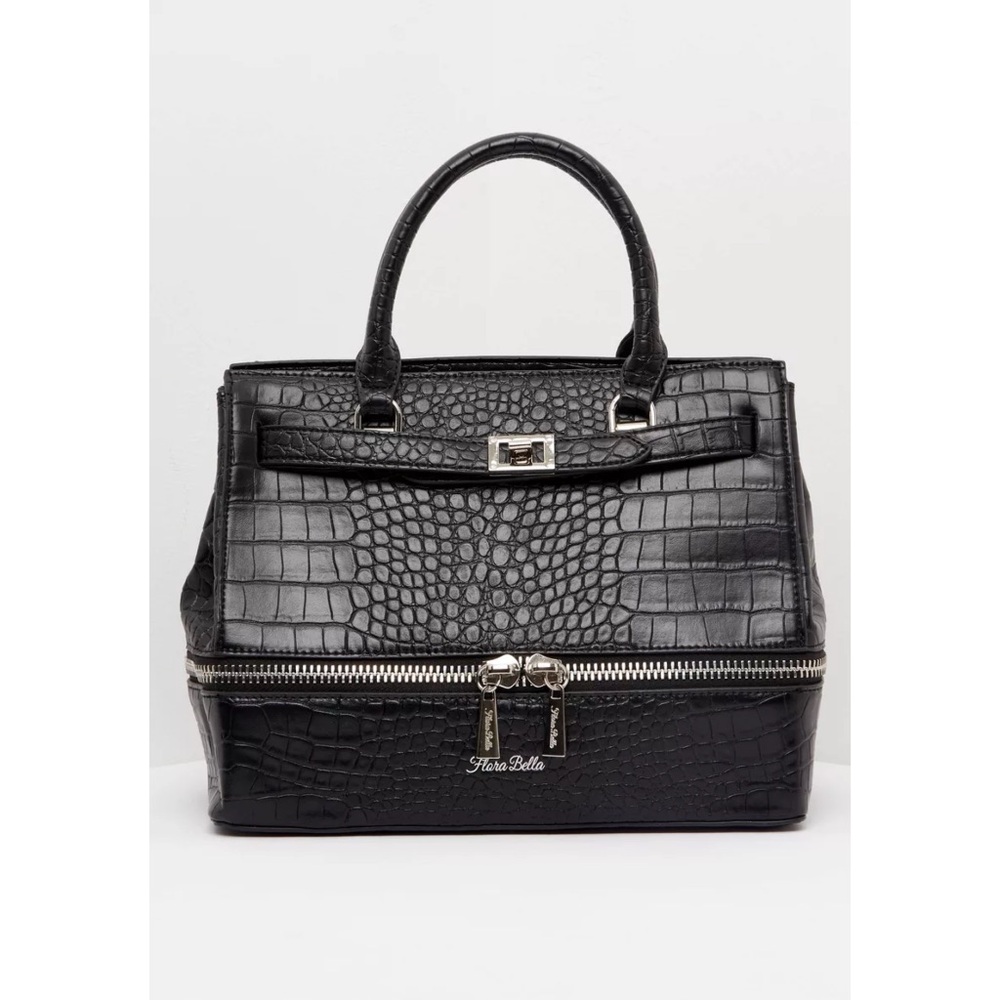Flora Bella Zippered Hand Bag in Black Crocodile/Alligator Print